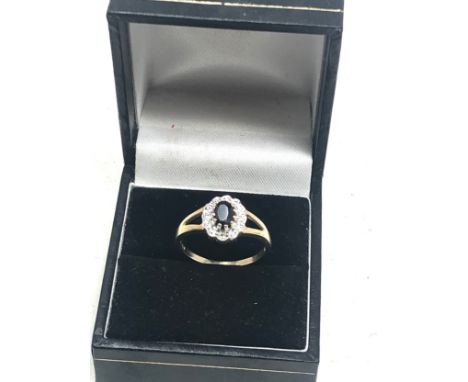 9ct gold sapphire &amp; diamond cluster ring (2g) 