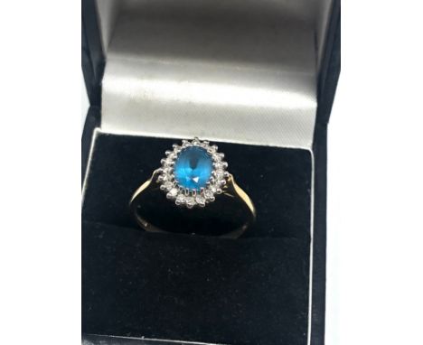 9ct gold diamond framed topaz ring (2.9g) 