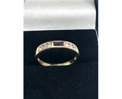 9ct gold amethyst &amp; clear gemstone eternity ring (1.7g) 
