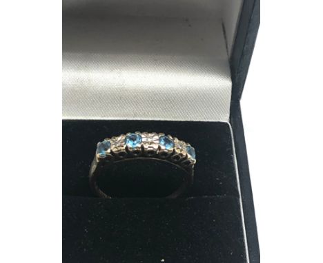 9ct gold diamond &amp; blue gemstone eternity ring (2.3g) 