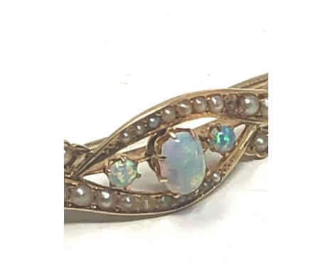 15ct Gold Antique Opal &amp; Pearl Bar Brooch, As Seen (6.8g) 