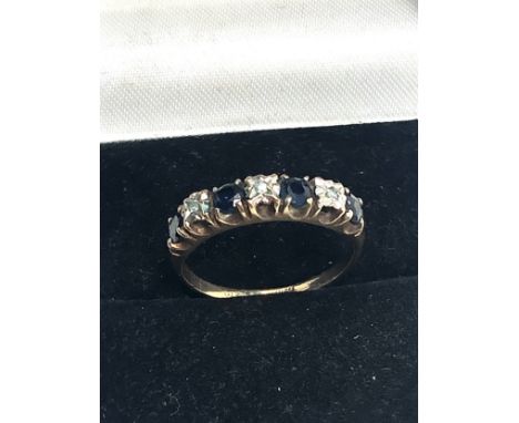 9ct gold vintage sapphire &amp; diamond eternity ring (1.9g) 