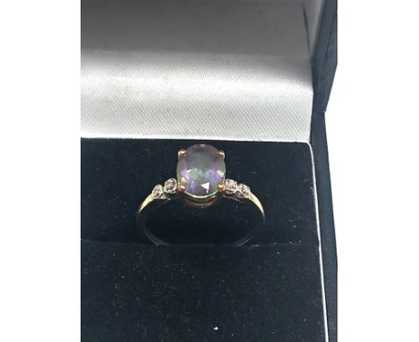 9ct gold vintage mystic topaz &amp; diamond ring (2.1g) 