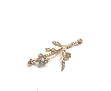 Antique 15ct gold &amp; 9ct gold pin pearl brooch 2.6g 