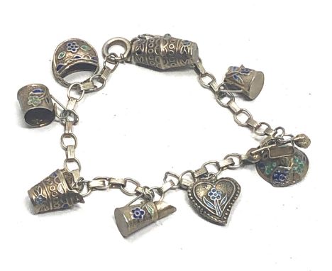 Antique continental silver &amp; enamel charm bracelet weight 10g 