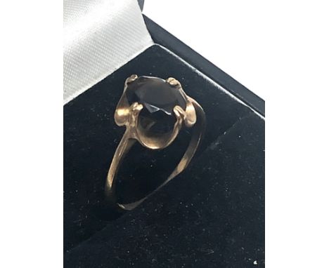 9ct gold vintage smokey quartz cocktail ring (1.8g) 