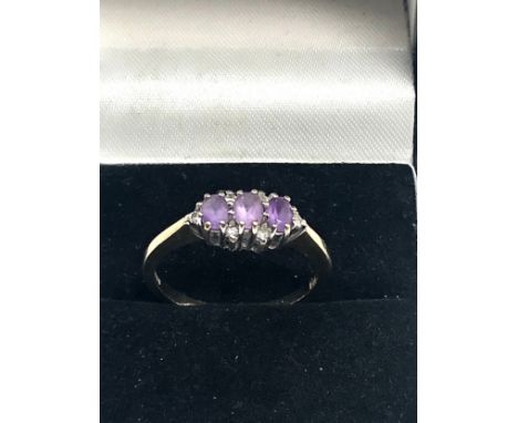 9ct gold fancy ring vintage amethyst &amp; diamond (2.3g) 