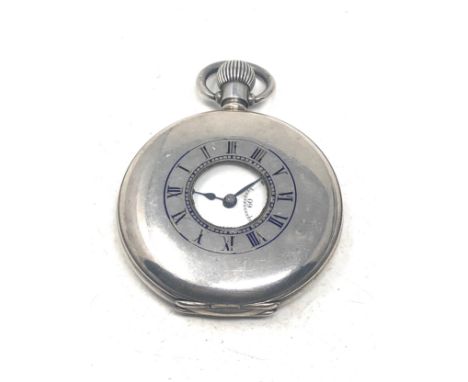 Antique silver half hunter buren pocket watch the watch is ticking 