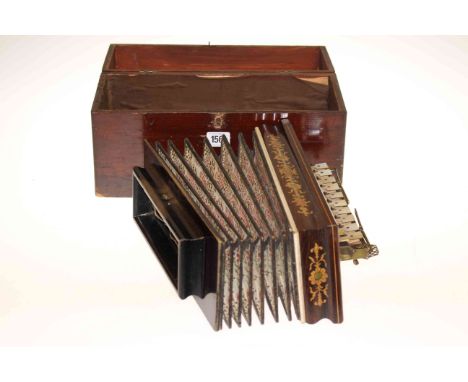 Inlaid rosewood accordion with mother of pearl and brass button in mahogany case