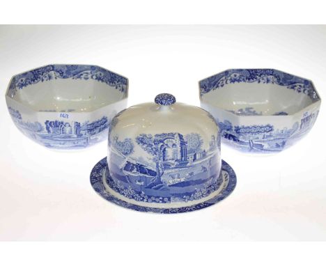 Spode Italian stilton cover and stand and two octagonal bowls