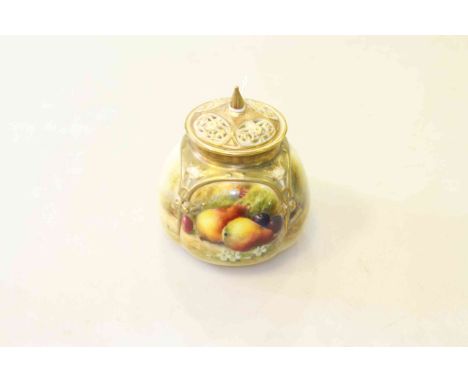 Royal Worcester fruit painted pot pourri, signed Ricketts