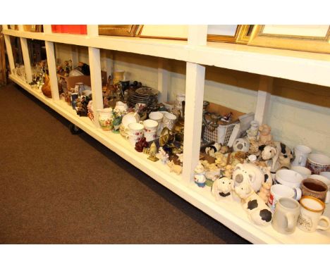 Large collection of ornaments, glassware, paperweights, collectors plates, cruet set, light fitting, etc