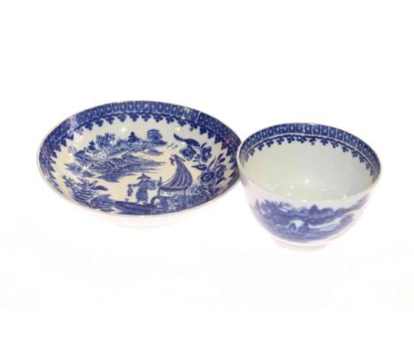 Antique Worcester porcelain blue and white tea bowl and saucer