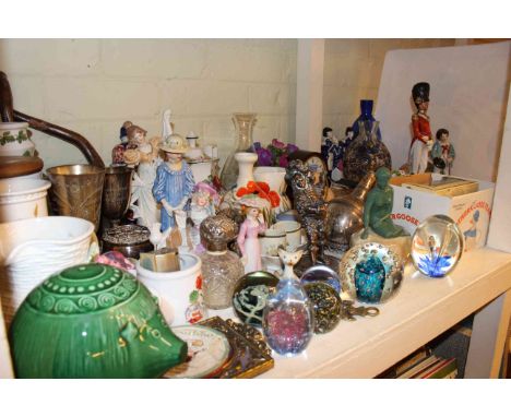Collection of china, glassware, figures, paperweights, china posies, etc