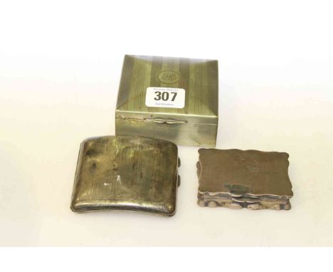 Silver snuff box, silver cigarette case and silver plated cigarettes box