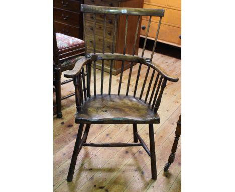 Elm stick back Windsor elbow chair with figured seat