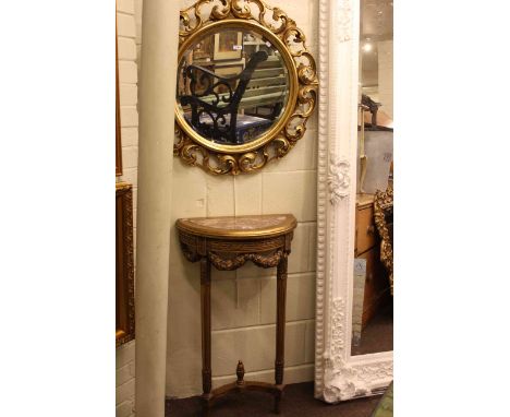 Demi Lune gilt and marble inset console table and circular gilt framed bevelled wall mirror (2)