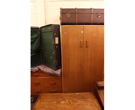 G. Plan oak wardrobe and chest, fitted cabin trunk and vintage trunk (4)