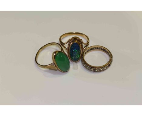 Chrysoprase ring, opal doublet ring and paste ring (3)