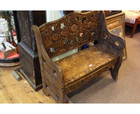 Oriental carved beech bench