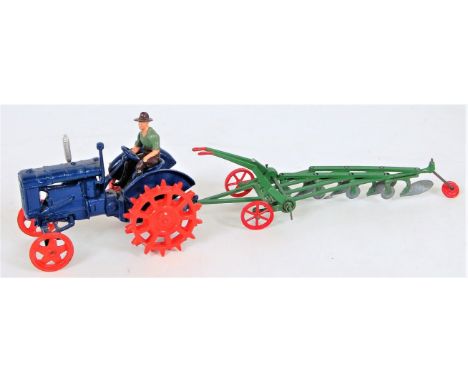 Britains unboxed 127F Fordson Major, steel steering column spud wheels with driver, looks repainted with silver exhaust stack