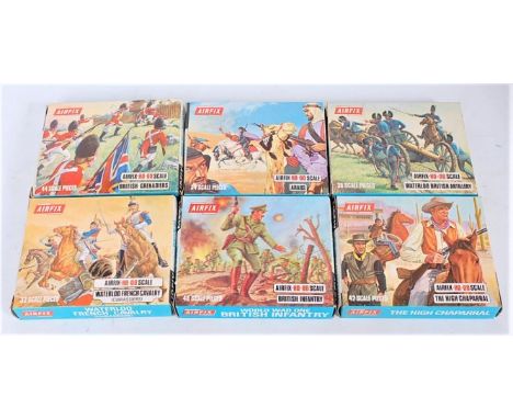 An Airfix H0/00 scale plastic figure group, seven boxed as issued examples to include Arabs, Waterloo French Cavalry, British