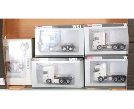 Five boxed WSI 1/50th scale road haulage single issue tractor unit, to include No. 011116 Scanier R5 Topline 6x2 Voorloop, No