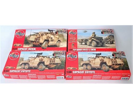 Airfix 1/48th scale plastic Modern British Army kit group, 4 boxed as issued examples, to include 2x Supercat Coyote, 1x Supe