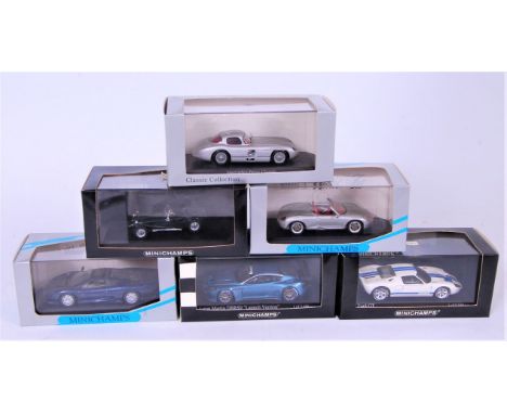 Minichamps 1/43rd scale boxed diecast group, 6 examples to include Porsche Boxster, Aston Martin DBRS9 "Launch Version", Lotu