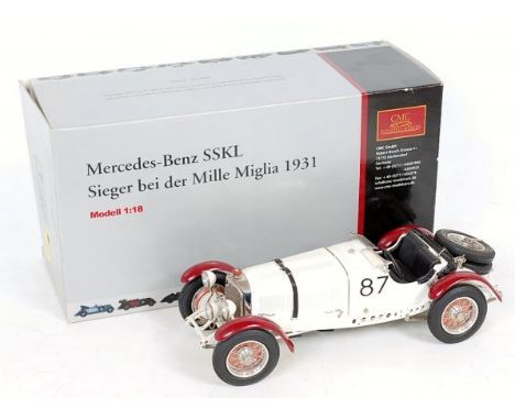 CMC Exclusive Models M-055 1/18th scale model of a Mercedes Benz SSKL 1931, finished in white and maroon with RN87, in the or