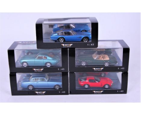 Neo Scale Models 1/43rd scale Boxed Diecast Group, 5 examples, to include Alvis TD21 Saloon, Bristol 404, AC 428 Frua Fastbac