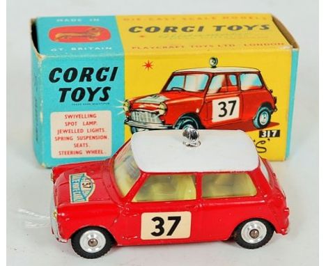 Corgi, 317 Monte Carlo BMC Mini Cooper S, red body, white roof, lemon interior RN37, with roof spotlight, original box with c