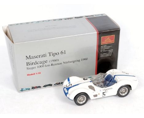 CMC Exclusive Models M-047 1/18th scale model of a Maserati Tipo 61 Birdcage (1960), finished in blue and white with RN5, in 