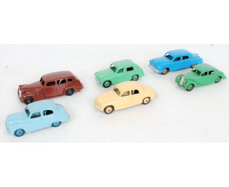 Dinky Toys Loose Saloon Group, 6 examples to include No.156 Rover 75, cream body with cream hubs (VG), No.158 Riley Saloon, g