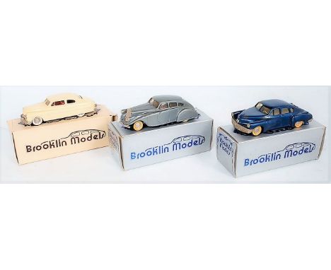 Brooklin Models 1/43rd scale White Metal Group, 3 boxed examples, to include BRK15 1949 Mercury 2 Door Coupe, No.1 1933 Pierc