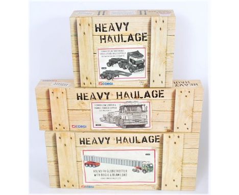 Corgi Heavy Haulage 1/50th scale boxed set group, 3 examples, to include CC12909 "Cadzow Heavy Haulage Ltd" Scania Topline Tr