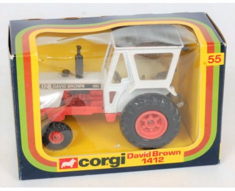 Corgi Toys, 55 David Brown 1412 Tractor, white and red body with red hubs, in the original window box (NMM-BVG)