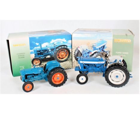 Universal Hobbies 1/16th scale boxed tractor group, both missing exhausts, to include Fordson Power Major, and 1964 Ford 5000