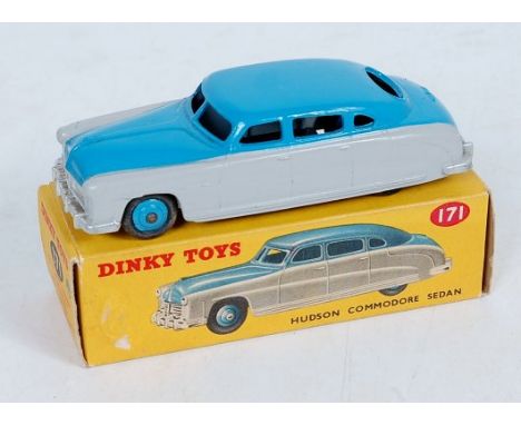 Dinky Toys, 171 Hudson Commodore Sedan, highline, mid blue upper and hubs, light grey lower, scarce colour, in the original c