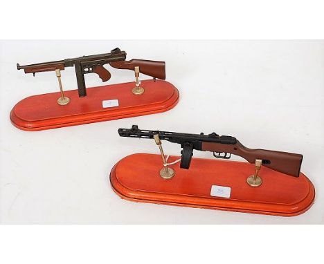 Present Arms Pewter Kit Built Models of Weapons, 2 examples raised on plinths, to include US Army WW2 Thompson "Tommy Gun", a
