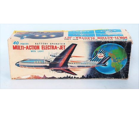 TN of Japan, tinplate and battery operated KLM Multi Action Electra Jet with light, in the original all card box, with card f