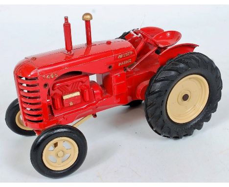 Matchbox Lesney Moko, 745D Massey Harris tractor, red body with yellow hubs and rubber tyres, with chimney and exhaust, some 