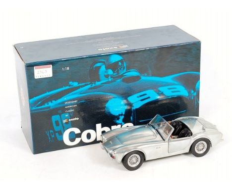 Exoto Racing Legends, 1/18th scale model of a Cobra 260, finished in brushed silver, in the original polystyrene packed box (