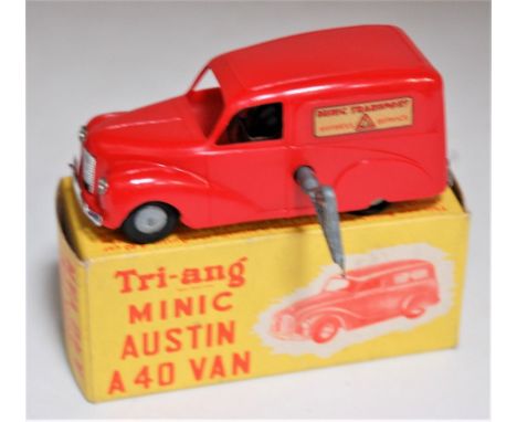 Triang Minic Post War, Austin A40 Delivery Van, red plastic body with spun hubs, Minic Transport Livery, with key, in the ori