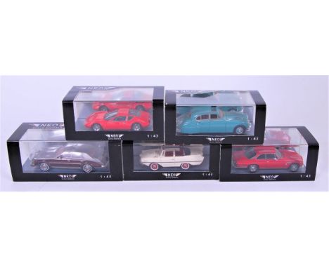 Neo Scale Models 1/43rd scale Boxed Diecast Group, 5 examples, to include ISO Rivolta GT, Cadillac Seville, Amphicar, Monteve