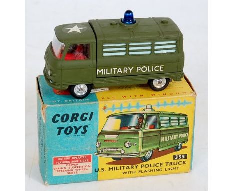 Corgi Toys, 355 US military police Commer van with flashing light, military green body with red interior and driver figure, b