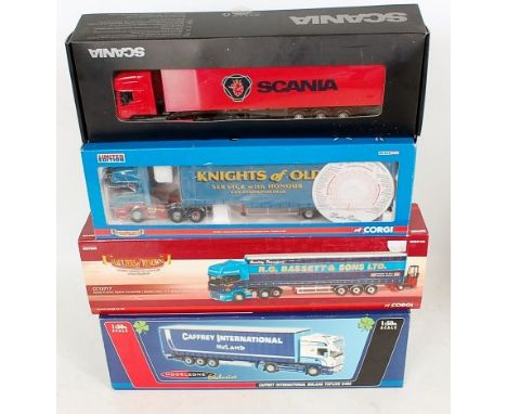 Four various 1/50th scale road haulage diecast vehicles by Corgi and Modelzone, and Scania Exclusive, examples to include a C