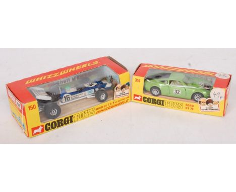 Corgi Toys Whizzwheels Boxed Diecast Group, 2 examples to include No.316 Ford GT 70, metallic light green and black body (NMM