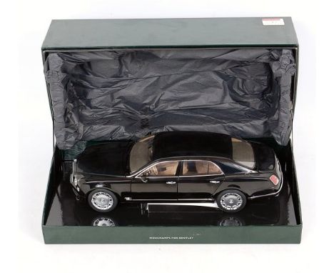 Minichamps 1/18th scale Bentley Mulsanne 2010, finished in black with silver detailing, in the original cream interior, in th