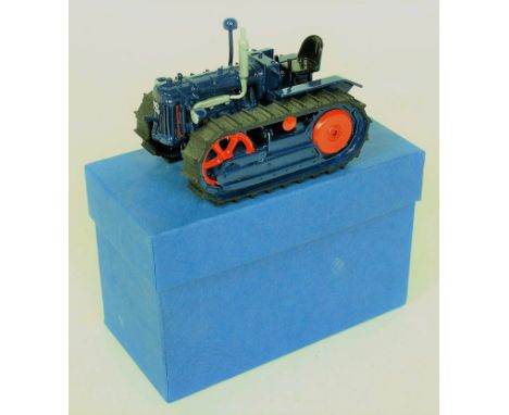 Martyns Farm Models, Suffolk, 1/32nd scale white metal model of a Fordson Major Crawler Tractor, finished in blue and orange 